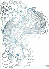 经典 锦鲤纹身线稿