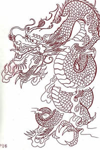 红色线稿龙纹身素材