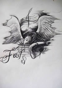 唯美的天使纹身手稿素材
