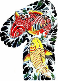 手臂半甲鲤鱼彩绘纹身手稿