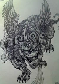 霸气神兽貔貅纹身手稿素材