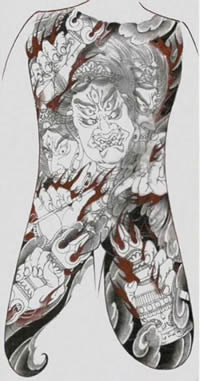 日式神兽满背纹身手稿