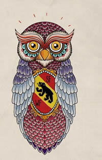 彩绘猫头鹰纹身手稿素材