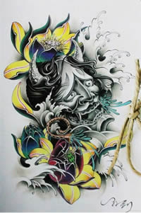 霸气个性满背般若纹身手稿