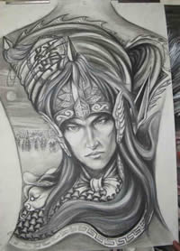 霸气的背部赵云纹身手稿素材