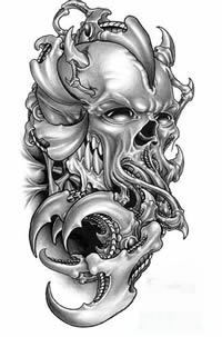 恐怖3d骷髅纹身手稿素材