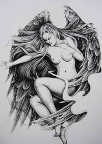 漂亮唯美的天使纹身手稿