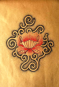 线条莲花纹身手稿