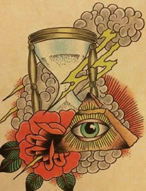 school风抽象艺术眼睛 沙漏花朵纹身手稿