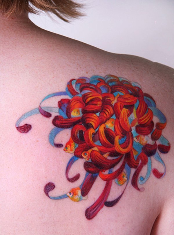 纹身菊花图案    多款怒放的菊花纹身图案