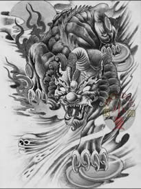 纹身素材凶猛神兽手稿