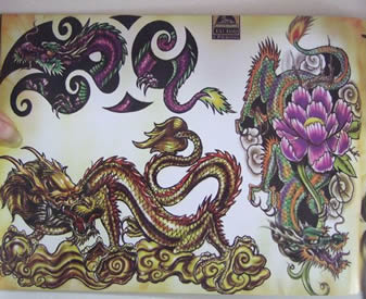 纹身龙花朵图案素材