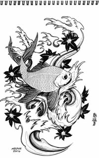 鲤鱼纹身手稿素材