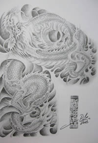 缠龙半甲纹身手稿