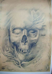 骷髅头纹身手稿素材
