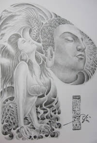 神情谈定的佛祖纹身素材