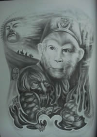 齐天大圣孙悟空手稿纹身素材