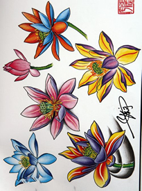 纹身手稿—彩色莲花纹身手稿