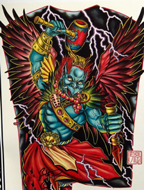 一款满背雷神雷震子纹身手稿
