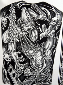 满背黑白无常纹身手稿