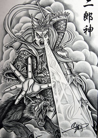 二郎神杨戬纹身手稿