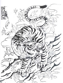 一款下山虎纹身图案分享