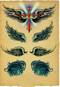 超时尚的十字架翅膀纹身手稿