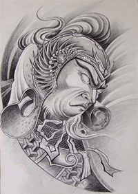 一款古典武将纹身手稿