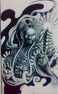 托塔天王李靖纹身手稿