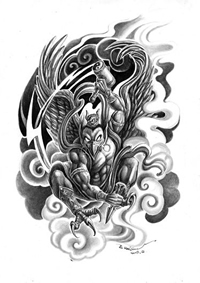 经典的雷神雷震子纹身手稿