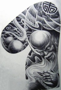 一款半胛寿星纹身手稿