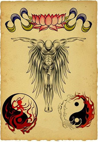 一款天使八卦纹身手稿