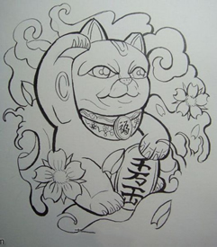 一款简单的招财猫纹身手稿