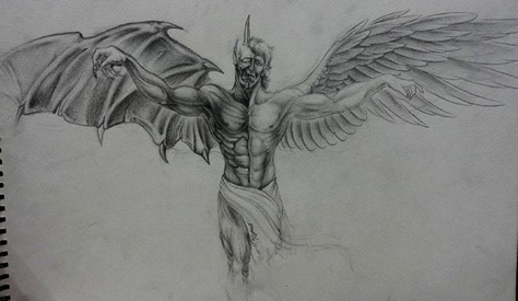 时尚经典的天使恶魔纹身手稿