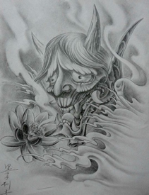 经典时尚的般若莲花纹身手稿