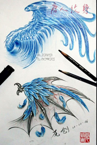 时尚流行的翅膀纹身手稿