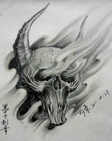 一款另类经典的骷髅纹身手稿