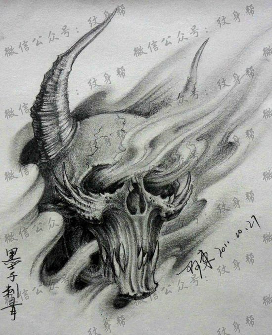 一款另类经典的骷髅纹身手稿