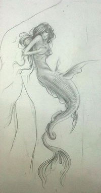 时尚经典的美人鱼纹身手稿