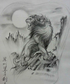 霸气的满背狮子纹身手稿