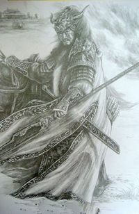 三国人物华雄纹身手稿