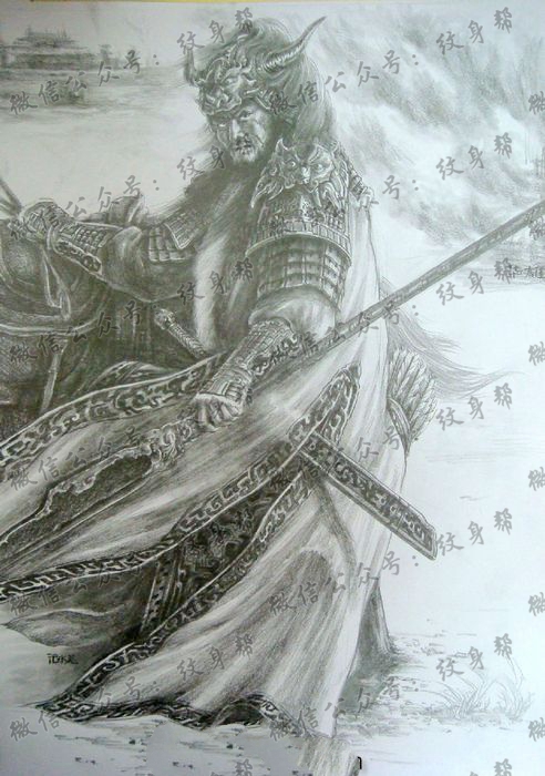 三国人物华雄纹身手稿