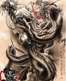 中国神龙纹身手稿