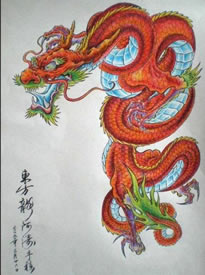 一款好看的彩色披肩龙纹身手稿