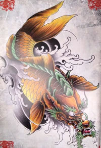 漂亮的彩色鳌鱼纹身手稿