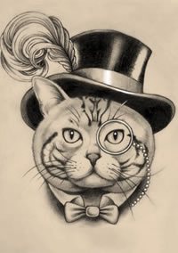 一款时尚唯美的猫咪纹身手稿