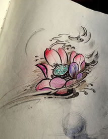 一款时尚漂亮的水墨莲花纹身手稿