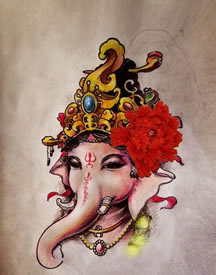 一款唯美流行的象神纹身手稿