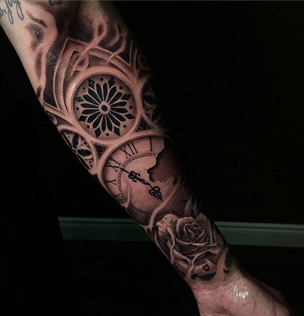 钟表纹身图案  工艺复杂的钟表纹身图案