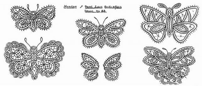 一组时尚漂亮的蕾丝蝴蝶纹身手稿